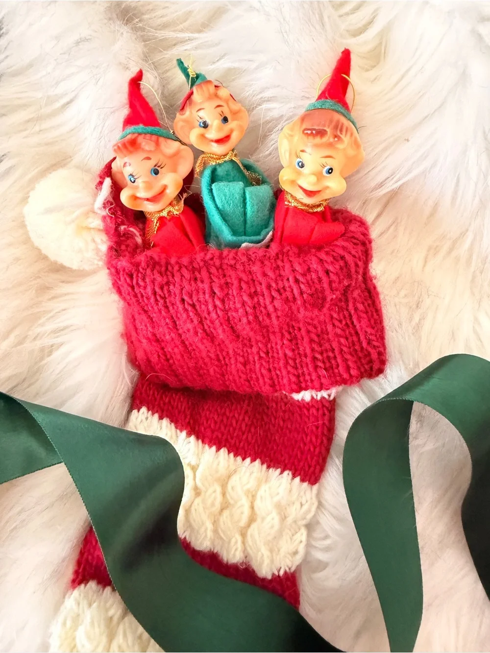 ‘Knee Hugger’ Elves- Mid Century Ornament (set of 3)